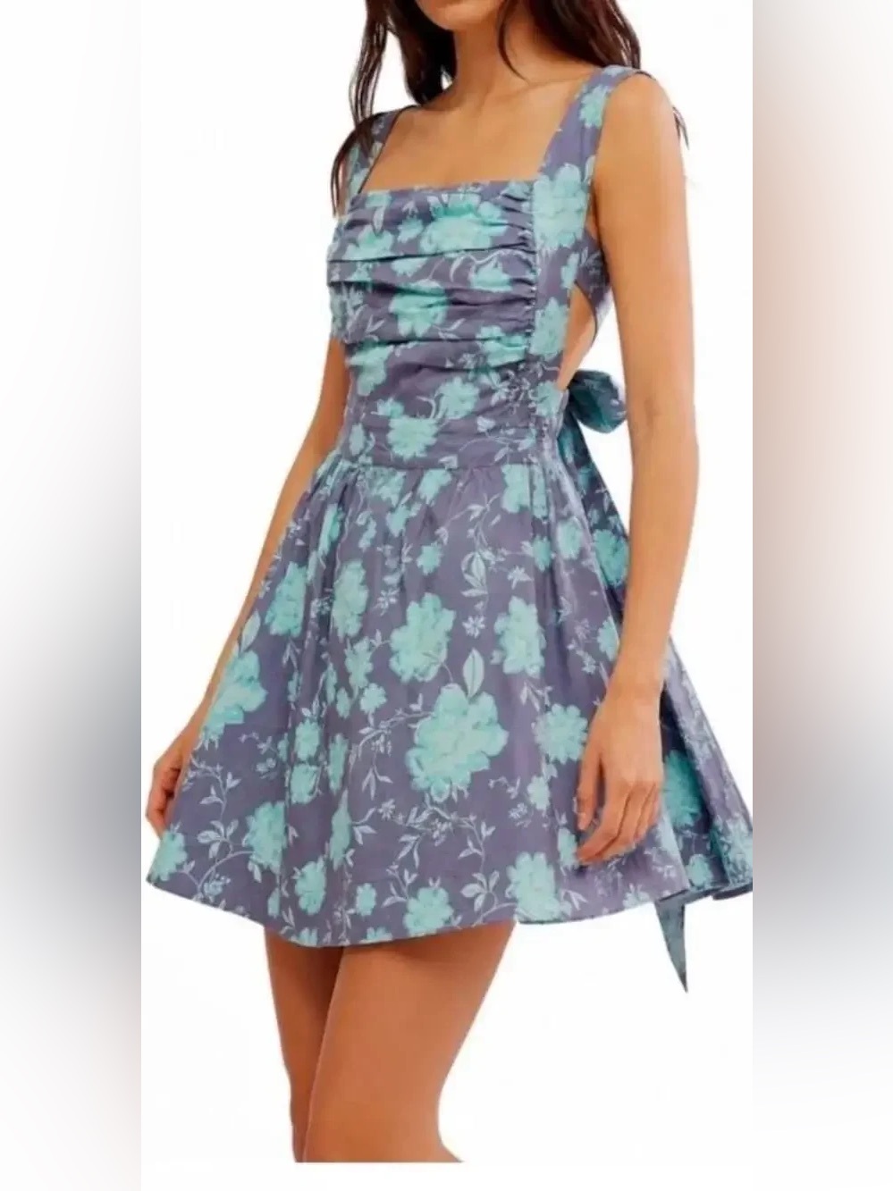 NWT Free People Meet Me in Maui Blue Purple Floral Mini Dress L